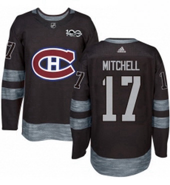 Mens Adidas Montreal Canadiens 17 Torrey Mitchell Authentic Black 1917 2017 100th Anniversary NHL Je