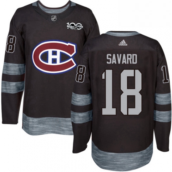 Mens Adidas Montreal Canadiens 18 Serge Savard Authentic Black 1917 2017 100th Anniversary NHL Jerse