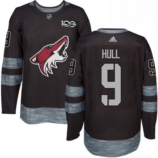 Mens Adidas Arizona Coyotes 9 Bobby Hull Premier Black 1917 2017 100th Anniversary NHL Jersey