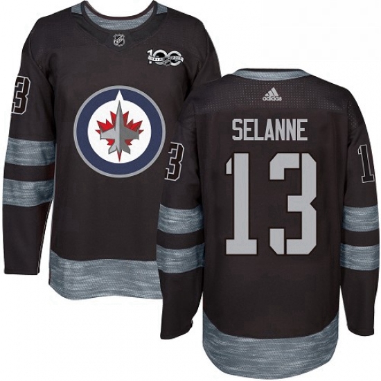 Mens Adidas Winnipeg Jets 13 Teemu Selanne Authentic Black 1917 2017 100th Anniversary NHL Jersey