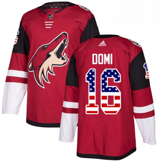 Mens Adidas Arizona Coyotes 16 Max Domi Authentic Red USA Flag Fashion NHL Jersey