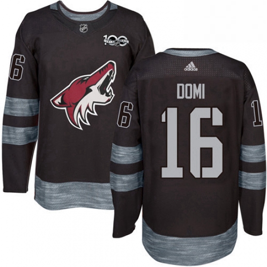 Mens Adidas Arizona Coyotes 16 Max Domi Premier Black 1917 2017 100th Anniversary NHL Jersey