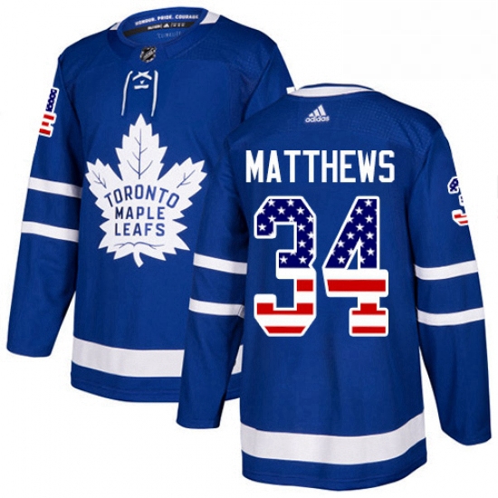 Mens Adidas Toronto Maple Leafs 34 Auston Matthews Authentic Royal Blue USA Flag Fashion NHL Jersey