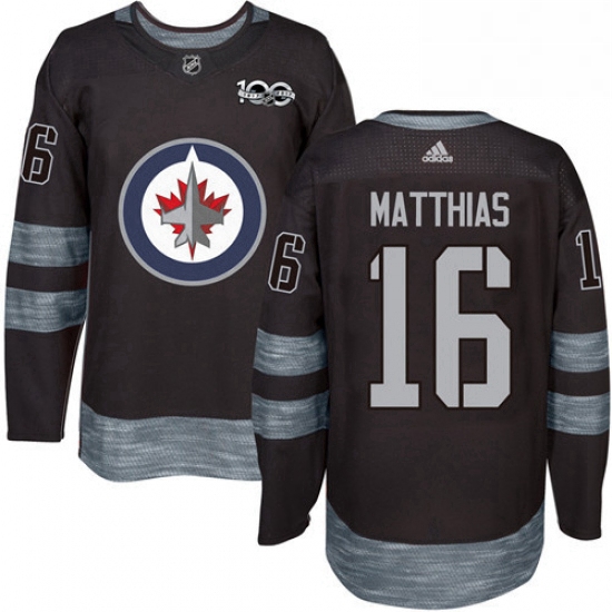 Mens Adidas Winnipeg Jets 16 Shawn Matthias Authentic Black 1917 2017 100th Anniversary NHL Jersey