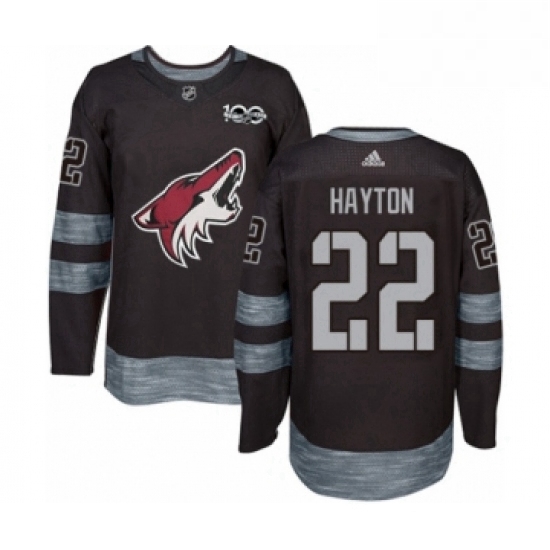 Mens Adidas Arizona Coyotes 22 Barrett Hayton Authentic Black 1917 2017 100th Anniversary NHL Jerse