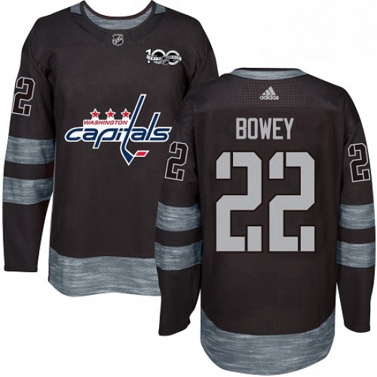 Mens Adidas Washington Capitals 22 Madison Bowey Authentic Black 1917 2017 100th Anniversary NHL Jer