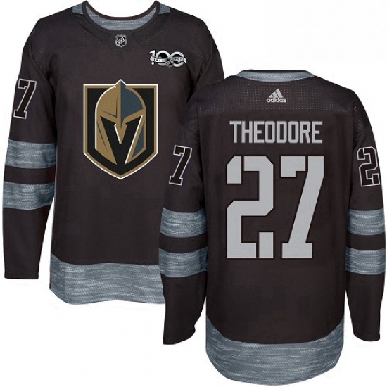 Mens Adidas Vegas Golden Knights 27 Shea Theodore Authentic Black 1917 2017 100th Anniversary NHL Je