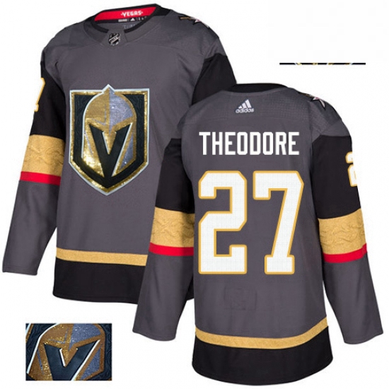 Mens Adidas Vegas Golden Knights 27 Shea Theodore Authentic Gray Fashion Gold NHL Jersey