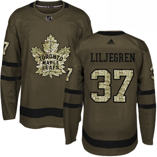 Mens Adidas Toronto Maple Leafs 37 Timothy Liljegren Authentic Green Salute to Service NHL Jersey