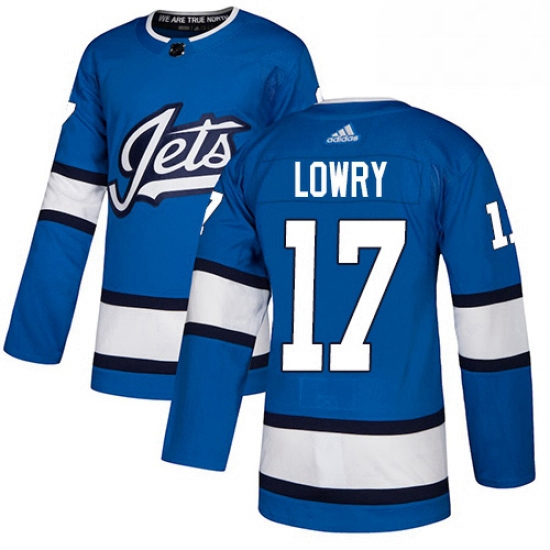 Mens Adidas Winnipeg Jets 17 Adam Lowry Authentic Blue Alternate NHL Jersey