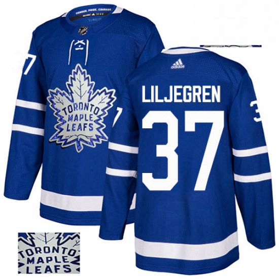 Mens Adidas Toronto Maple Leafs 37 Timothy Liljegren Authentic Royal Blue Fashion Gold NHL Jersey