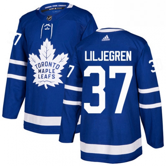 Mens Adidas Toronto Maple Leafs 37 Timothy Liljegren Authentic Royal Blue Home NHL Jersey