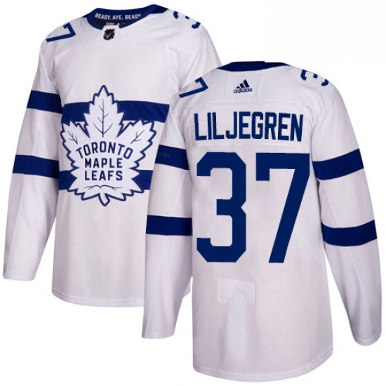 Mens Adidas Toronto Maple Leafs 37 Timothy Liljegren Authentic White 2018 Stadium Series NHL Jersey