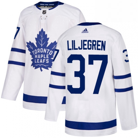 Mens Adidas Toronto Maple Leafs 37 Timothy Liljegren Authentic White Away NHL Jersey