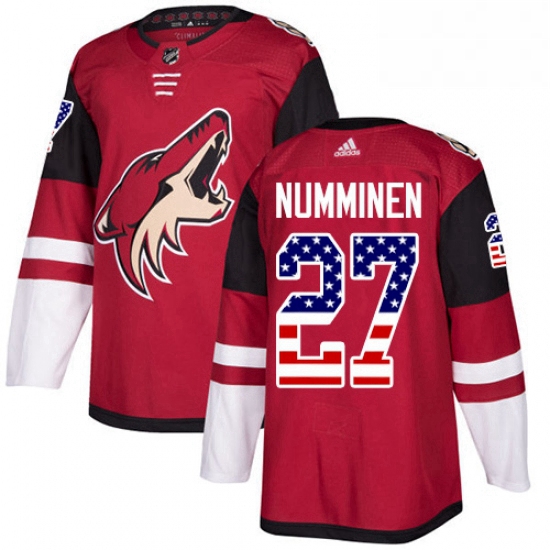 Mens Adidas Arizona Coyotes 27 Teppo Numminen Authentic Red USA Flag Fashion NHL Jersey