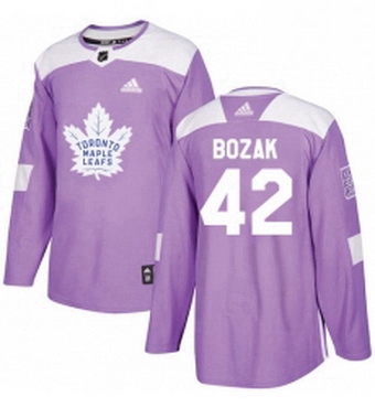 Mens Adidas Toronto Maple Leafs 42 Tyler Bozak Authentic Purple Fights Cancer Practice NHL Jersey