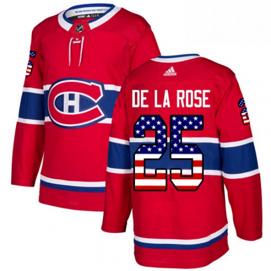 Mens Adidas Montreal Canadiens 25 Jacob de la Rose Authentic Red USA Flag Fashion NHL Jersey