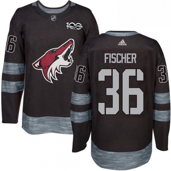 Mens Adidas Arizona Coyotes 36 Christian Fischer Authentic Black 1917 2017 100th Anniversary NHL Jer