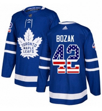 Mens Adidas Toronto Maple Leafs 42 Tyler Bozak Authentic Royal Blue USA Flag Fashion NHL Jersey