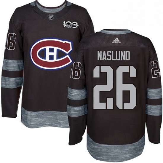 Mens Adidas Montreal Canadiens 26 Mats Naslund Authentic Black 1917 2017 100th Anniversary NHL Jerse