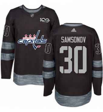 Mens Adidas Washington Capitals 30 Ilya Samsonov Authentic Black 1917 2017 100th Anniversary NHL Jer