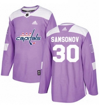 Mens Adidas Washington Capitals 30 Ilya Samsonov Authentic Purple Fights Cancer Practice NHL Jersey