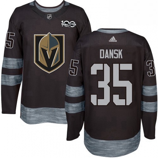 Mens Adidas Vegas Golden Knights 35 Oscar Dansk Authentic Black 1917 2017 100th Anniversary NHL Jers