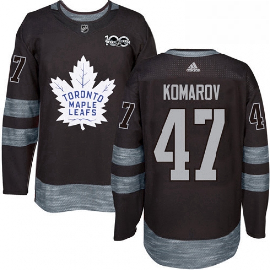 Mens Adidas Toronto Maple Leafs 47 Leo Komarov Authentic Black 1917 2017 100th Anniversary NHL Jerse