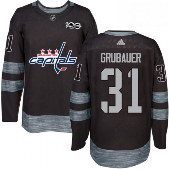 Mens Adidas Washington Capitals 31 Philipp Grubauer Premier Black 1917 2017 100th Anniversary NHL Je