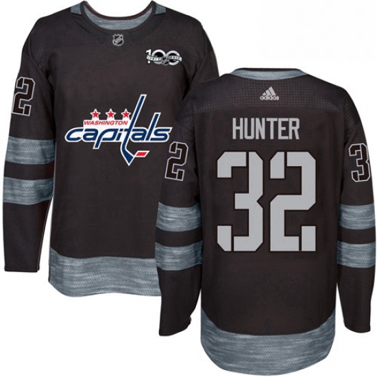 Mens Adidas Washington Capitals 32 Dale Hunter Authentic Black 1917 2017 100th Anniversary NHL Jerse