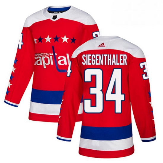 Mens Adidas Washington Capitals 34 Jonas Siegenthaler Authentic Red Alternate NHL Jersey