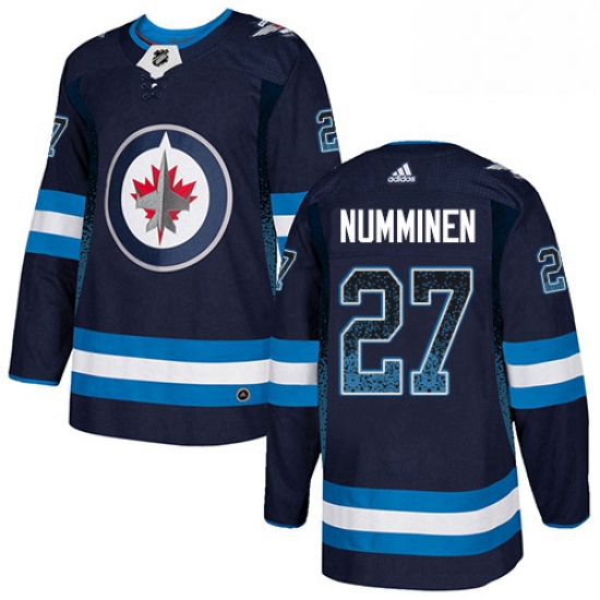 Mens Adidas Winnipeg Jets 27 Teppo Numminen Authentic Navy Blue Drift Fashion NHL Jersey