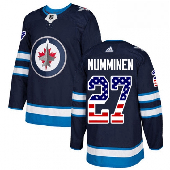 Mens Adidas Winnipeg Jets 27 Teppo Numminen Authentic Navy Blue USA Flag Fashion NHL Jersey