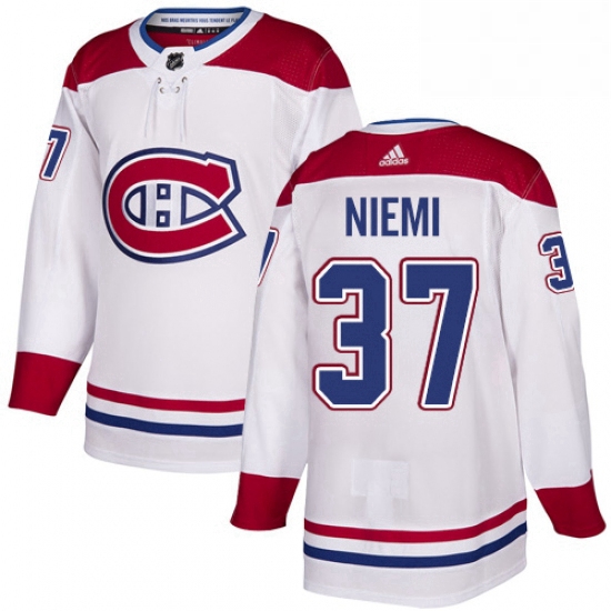 Mens Adidas Montreal Canadiens 37 Antti Niemi Authentic White Away NHL Jersey