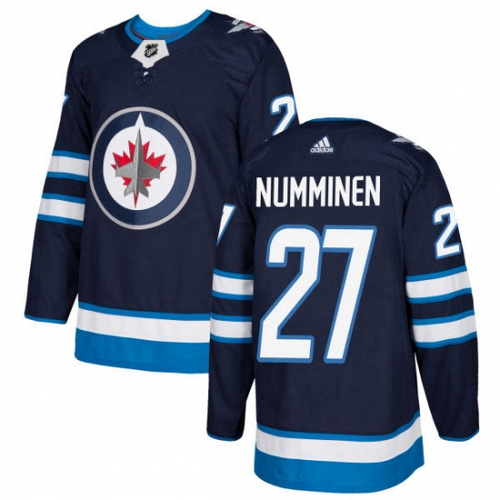 Mens Adidas Winnipeg Jets 27 Teppo Numminen Premier Navy Blue Home NHL Jersey