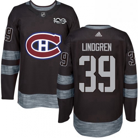 Mens Adidas Montreal Canadiens 39 Charlie Lindgren Authentic Black 1917 2017 100th Anniversary NHL J