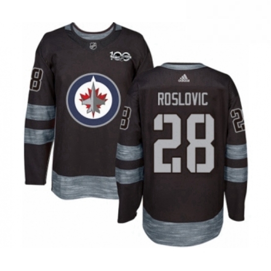 Mens Adidas Winnipeg Jets 28 Jack Roslovic Authentic Black 1917 2017 100th Anniversary NHL Jersey