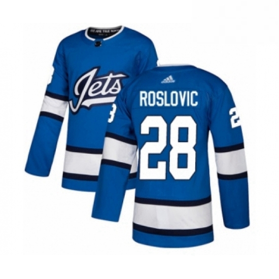 Mens Adidas Winnipeg Jets 28 Jack Roslovic Authentic Blue Alternate NHL Jersey