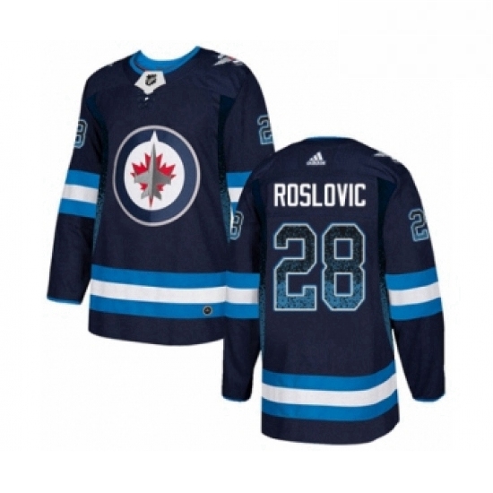 Mens Adidas Winnipeg Jets 28 Jack Roslovic Authentic Navy Blue Drift Fashion NHL Jersey