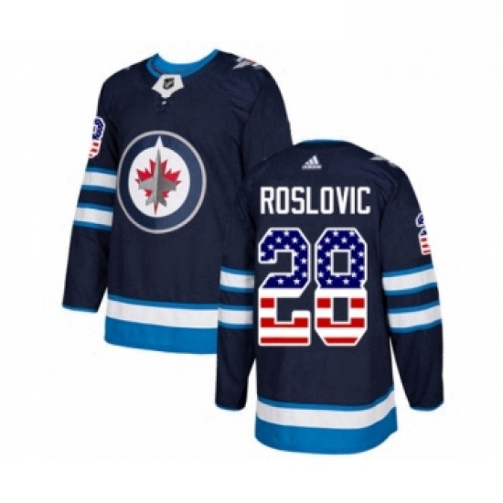 Mens Adidas Winnipeg Jets 28 Jack Roslovic Authentic Navy Blue USA Flag Fashion NHL Jersey