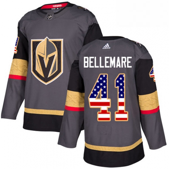 Mens Adidas Vegas Golden Knights 41 Pierre Edouard Bellemare Authentic Gray USA Flag Fashion NHL Jer