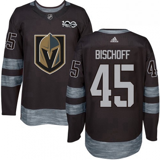 Mens Adidas Vegas Golden Knights 45 Jake Bischoff Authentic Black 1917 2017 100th Anniversary NHL Je