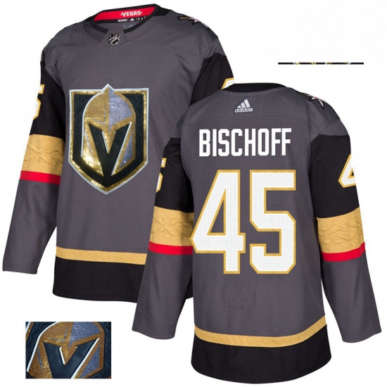 Mens Adidas Vegas Golden Knights 45 Jake Bischoff Authentic Gray Fashion Gold NHL Jersey