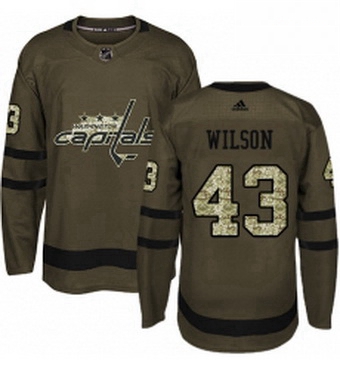 Mens Adidas Washington Capitals 43 Tom Wilson Premier Green Salute to Service NHL Jersey