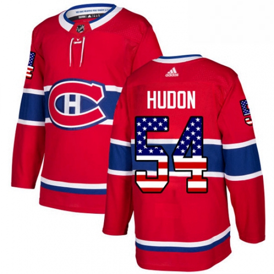 Mens Adidas Montreal Canadiens 54 Charles Hudon Authentic Red USA Flag Fashion NHL Jersey