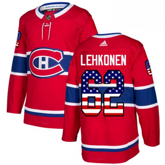 Mens Adidas Montreal Canadiens 62 Artturi Lehkonen Authentic Red USA Flag Fashion NHL Jersey