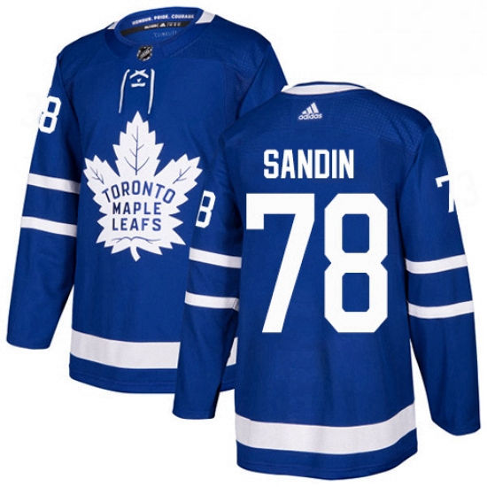 Mens Adidas Toronto Maple Leafs 78 Rasmus Sandin Authentic Royal Blue Home NHL Jersey