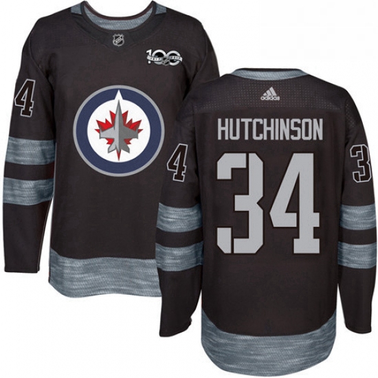 Mens Adidas Winnipeg Jets 34 Michael Hutchinson Authentic Black 1917 2017 100th Anniversary NHL Jers