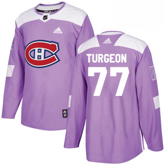 Mens Adidas Montreal Canadiens 77 Pierre Turgeon Authentic Purple Fights Cancer Practice NHL Jersey