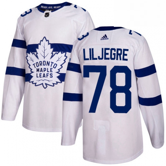 Mens Adidas Toronto Maple Leafs 78 Timothy Liljegren Authentic White 2018 Stadium Series NHL Jersey